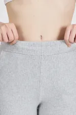 Pantalon de survêtement gris côtelé à jambes larges et taille haute avec poches pour femme