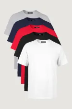 Erkek Çok Renkli T- Shirt Regular Fit Rahat Kesim Bisiklet Yaka 5'li Basic Tişört Paketi
