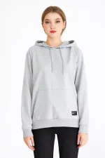 Women's Gray Color Hooded Basic Knitted Sweatshirt