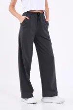 Kadın Mevsimlik Salaş Geniş Rahat Paça Yan Cepli Siyah Eşofman Altı