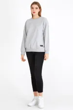 Women's Gray Color Basic Crew Neck Sweatshirt