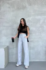 Lot de 4 pantalons de survêtement décontractés de saison pour femmes, à jambes larges et taille haute, coloris noir, bleu marine, gris et anthracite