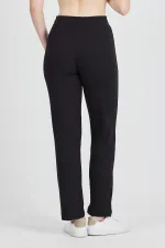 Siyah Fitilli Geniş Paça Pamuklu İnce Yüksek Bel Kadın Eşofman Altı