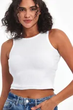 Kadın Beyaz Fitilli Görünümlü Askılı Kalın Basic Atlet