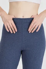 Pantalon de survêtement femme en coton côtelé indigo, jambes larges, coupe slim, taille haute
