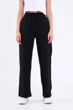 Kadın Mevsimlik Salaş Geniş Rahat Paça Yan Cepli Siyah Eşofman Altı