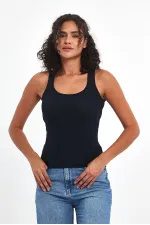 Kadın Siyah-Beyaz-Gri-Lacivert Fitilli Görünümlü Askılı Kalın 4'lü Basic Atlet MTLCB92-4