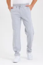 Siyah Arka Cepli Etiket Detaylı Düz Paça Erkek İçi Pamuklu Eşofman Altı