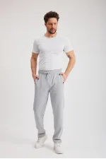 Pantalon de survêtement décontracté gris pour homme, fermeture éclair, poches, broderies, jambes droites, coupe ample