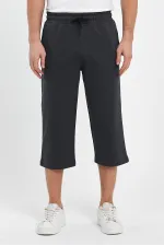 Erkek Yanları Cepli Antrasit Bermuda Diz Altı Kapri Beli Ayarlanabilir Lastikli Uzun Şort MTLCE74