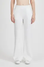 Off-white ribbed wide-leg corset high-waisted women's sweatpants with pockets