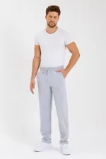 Siyah Arka Cepli Etiket Detaylı Düz Paça Erkek İçi Pamuklu Eşofman Altı