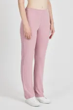 Pantalon de survêtement rose fuchsia côtelé à jambes larges et taille haute pour femme
