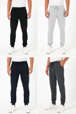 Thick Black-Navy-Gray-Anthracite Men's 4-Pack Jogger Sweatpants with Back Pockets, Elasticated Cuffs, Regular Fit, Non-Framed