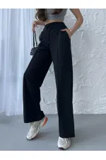 Siyah-Antrasit Kadın Mevsimlik Salaş Geniş Paça Yüksek Bel 2'li Eşofman Altı