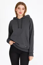 Women's Anthracite Hooded Basic Knitted Sweatshirt