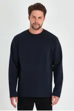 Sweat-shirt homme bleu marine à col rond double, coupe standard décontractée MTLCE68-BLEU NAVY