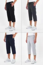 Erkek 4'Lü Cepleri Fermuarlı Bermuda Diz Altı Kapri Lastikli Uzun Şort