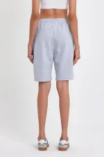 Kadın Rahat Kesim Beli Lastikli Mevsimlik Yumuşak Kumaş Cepli Gri Uzun Bermuda Şort MTLCB91-Gri