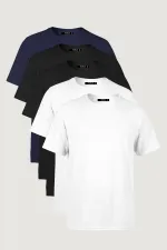 Lot de 5 t-shirts basiques multicolores pour homme, coupe classique, col rond.