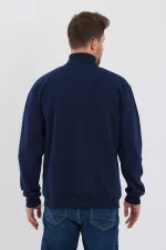 İçi Pamuklu Fermuarlı Dik Yaka Yan Cepli Erkek Lacivert Hırka