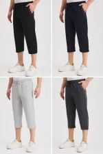 Short bermuda capri pour homme, longueur genou, avec poche latérale, coloris noir, marine, gris et anthracite, taille élastique ajustable, lot de 4