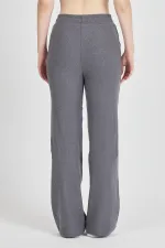 Füme Fitilli Geniş Paça Kaşkorse Yüksek Bel Cepli Kadın Eşofman Altı