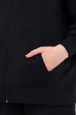 Black Kangaroo Pocket Hooded Zippered Oversize Women's Sweatshirt MTLCB73