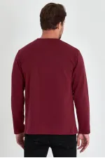 Erkek Bordo Çift Bisiklet Yaka Baskı Detaylı Standart Rahat Kesim Sweatshirt