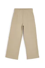 Beige Wide Leg Winter Kids' Sweatpants with Elastic Waistband