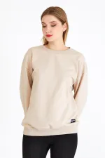Women's Beige Color Basic Crew Neck Sweatshirt