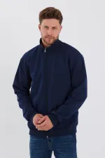 İçi Pamuklu Fermuarlı Dik Yaka Yan Cepli Erkek Lacivert Hırka