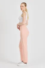 Pantalon de survêtement rose pâle côtelé, jambes larges, en coton fin, taille haute, pour femme