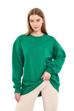 Sweat-shirt basique oversize en coton vert pour femme, col rond.