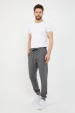 Erkek Regular Fit Rahat Kesim Beli Bağcıklı Jogger Cepli Lastikli Paça Siyah Eşofman Altı