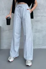 Kadın Mevsimlik Salaş Geniş Paça Yüksek Bel Gri Eşofman Altı