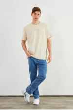 Leo Erkek Oversize Tshirt %100 Pamuk Bisiklet Yaka Baskı Detaylı Basic Tişört MTLCE83