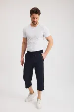 Men's Navy Blue Bermuda Knee-Length Capri Shorts with Side Pockets and Adjustable Elastic Waistband MTLCE108