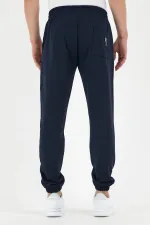 Pantalon de survêtement bleu marine pour homme, avec étiquette, poches arrière et latérales, coupe classique, taille élastiquée