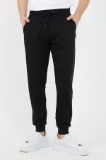 Erkek Regular Fit Rahat Kesim Beli Bağcıklı Jogger Cepli Lastikli Paça Siyah Eşofman Altı