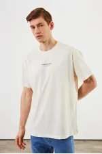 Leo Men's Oversize T-shirt 100% Cotton Crew Neck Printed Detail Basic T-shirt MTLCE81