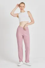 Pantalon de survêtement rose fuchsia côtelé à jambes larges et taille haute pour femme