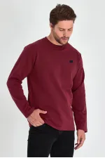 Erkek Bordo Çift Bisiklet Yaka Baskı Detaylı Standart Rahat Kesim Sweatshirt