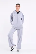 Ensemble de survêtement gris pour femme, coupe classique, taille élastique, capuche, oversize, saisonnier (haut et bas)