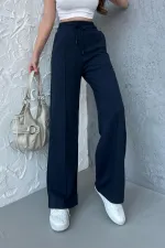 Women's Seasonal Casual Wide Leg High Waist Navy Blue Sweatpants