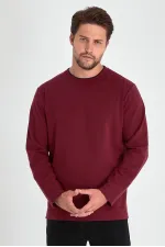 Sweat-shirt homme bordeaux à col rond double, coupe standard décontractée MTLCE68-BORDO