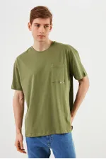 Leo Men's Oversize T-Shirt 100% Cotton Pocket Detail Crew Neck Basic T-Shirt MTLCE75