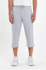 Erkek Cepleri Fermuarlı Gri Bermuda Diz Altı Kapri Beli Ayarlanabilir Lastikli Uzun Şort