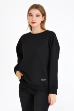 Women's Black Color Basic Crew Neck Sweatshirt