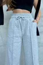 Kadın Mevsimlik Salaş Geniş Paça Yüksek Bel Gri Eşofman Altı